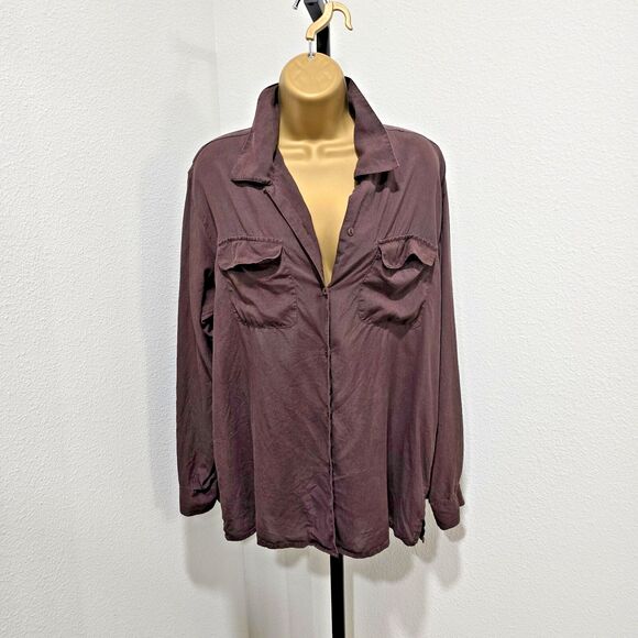 Vtg Quiet Luxury Minimalist Chocolate Brown Silk Blouse M Office Business Casual - Picture 1 of 7